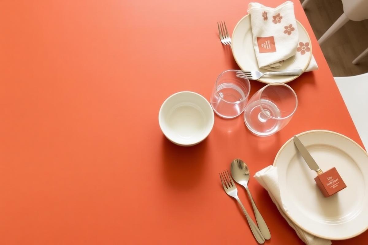 Dining table set with plates and cutlery